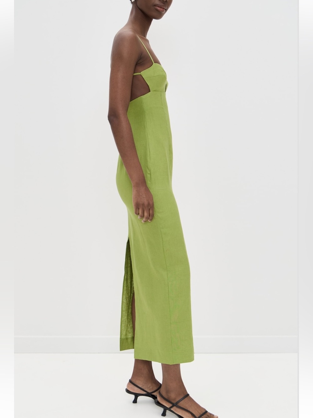 Reformation Malibu Linen Midi Dress Size 12 in Avocado Green - Picture 2 of 9